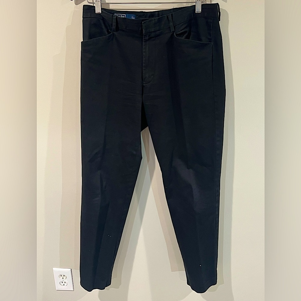 Men’s Polo Ralph Lauren Perfect Chino 32W 32L Navy Flat Front Slacks Pants EUC